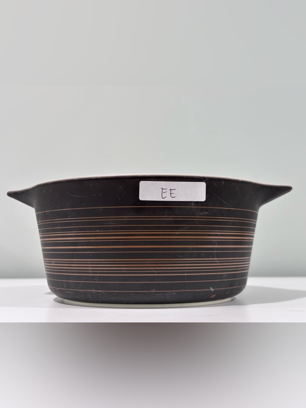 Pyrex Terra 474 Black and Gold Striped Ceramic Serving Bowl